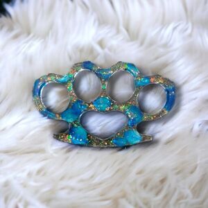 Blue Clear Floral Resin Decorative Keychain Accessory (Z074)
